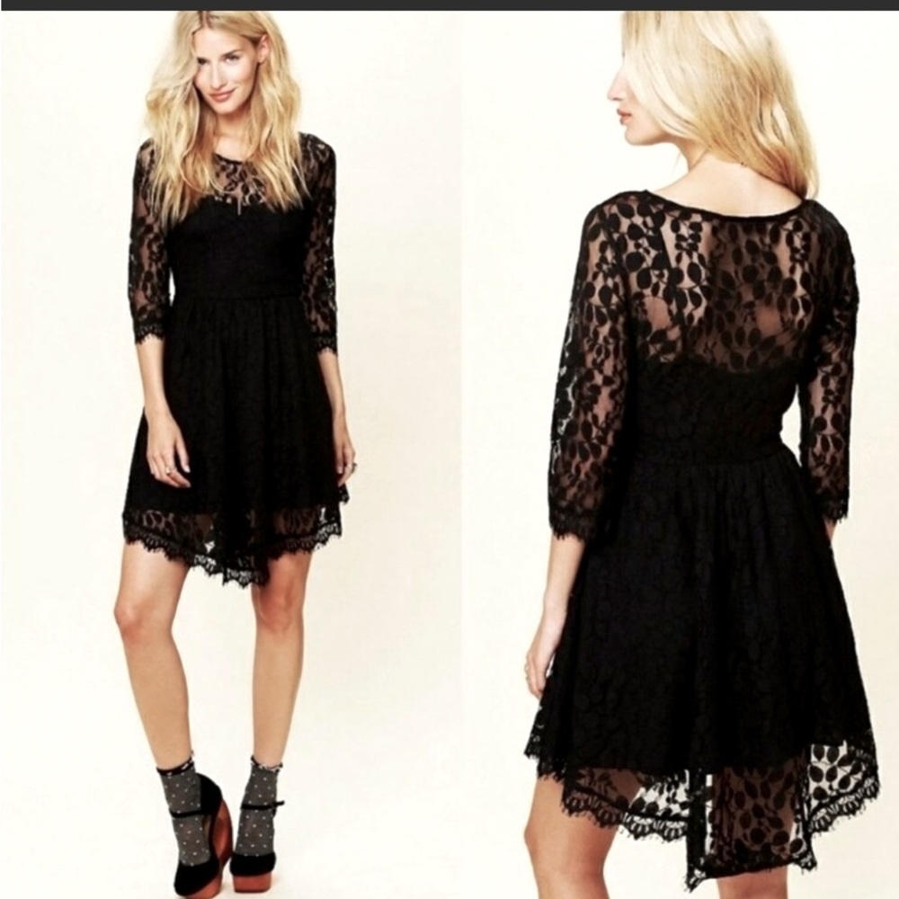 Free People Black Lace Fit And Flare Dress Size small